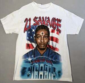 Excellent 21 Savage It’s All A Blur Tour Official White Tee T-Shirt DRAKE MEDIUM